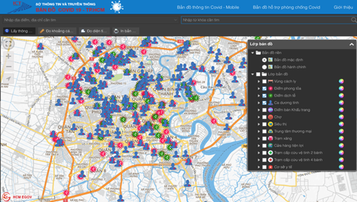 Bản đồ tình hình dịch bệnh COVID-19 trực tuyến của thành phố Hồ Chí Minh. (Nguồn ảnh: tuoitre.vn)